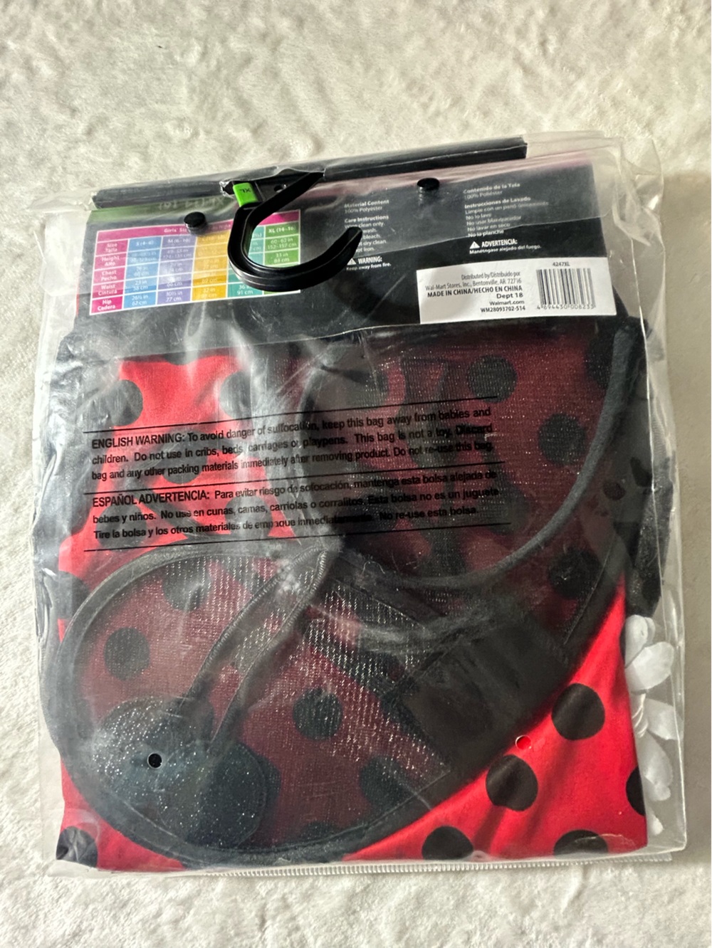 Red and Black Girl's Ladybug Costume Headband, Wings & Leggings Size XL (14-16) - Picture 4 of 7